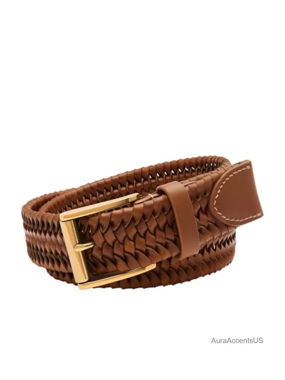 Men's Fossil Brown Leather Belt 1.25in Old English Brass Buckle